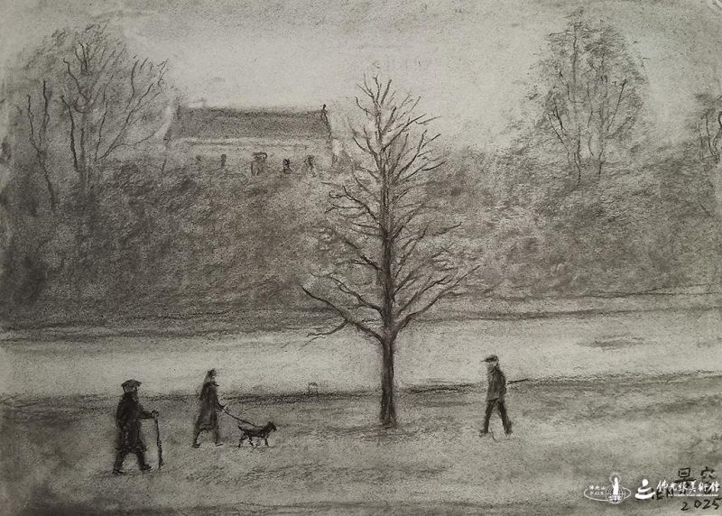 請看窗外 炭筆 註:此為佛光緣美術館巴黎館窗景 20251130Paris-001