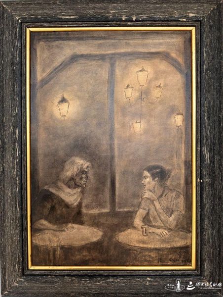 咖啡廳裡的爭論 油畫 註:在咖啡店偶遇情侶吵架,便拿起畫筆捕捉有趣的場景。 20251130Paris-002