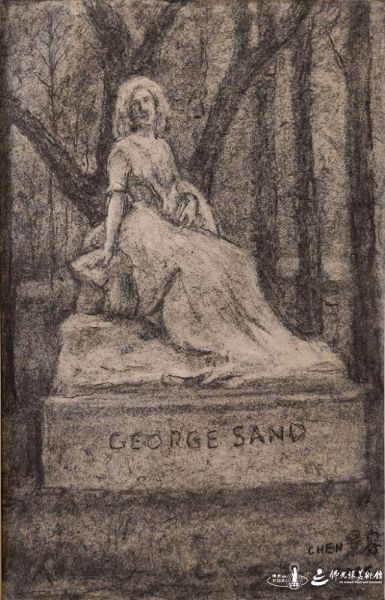 喬治桑雕像 炭筆 註:在法國住家附近畫了許多喬治桑雕像的素描。 20251130Paris-005