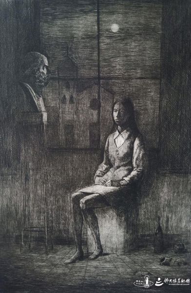 房間內 銅版畫 註:陳景容老師將銅版畫的美柔汀技法引進台灣。 20251130Paris-008